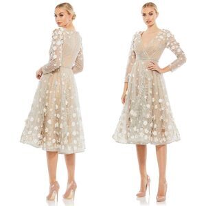 Mac Duggal Cream Floral Midi Dress